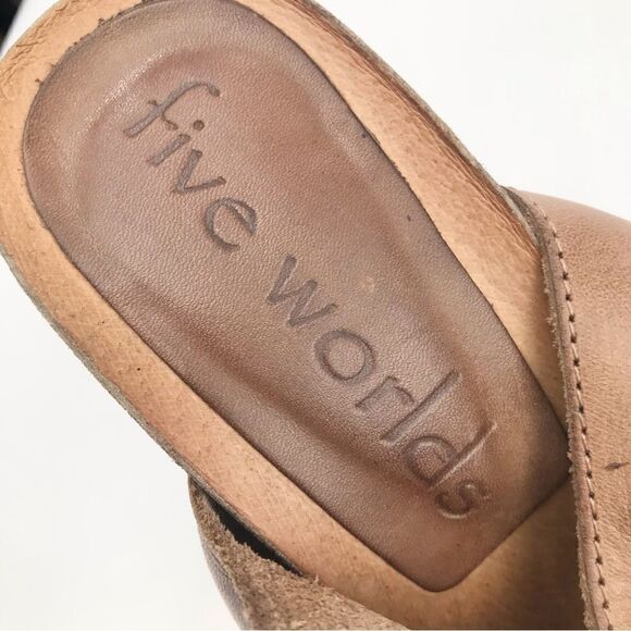 Five Worlds Brown Leather Lace Tie Stacked Heel Platform Sandals - Picture 15 of 16